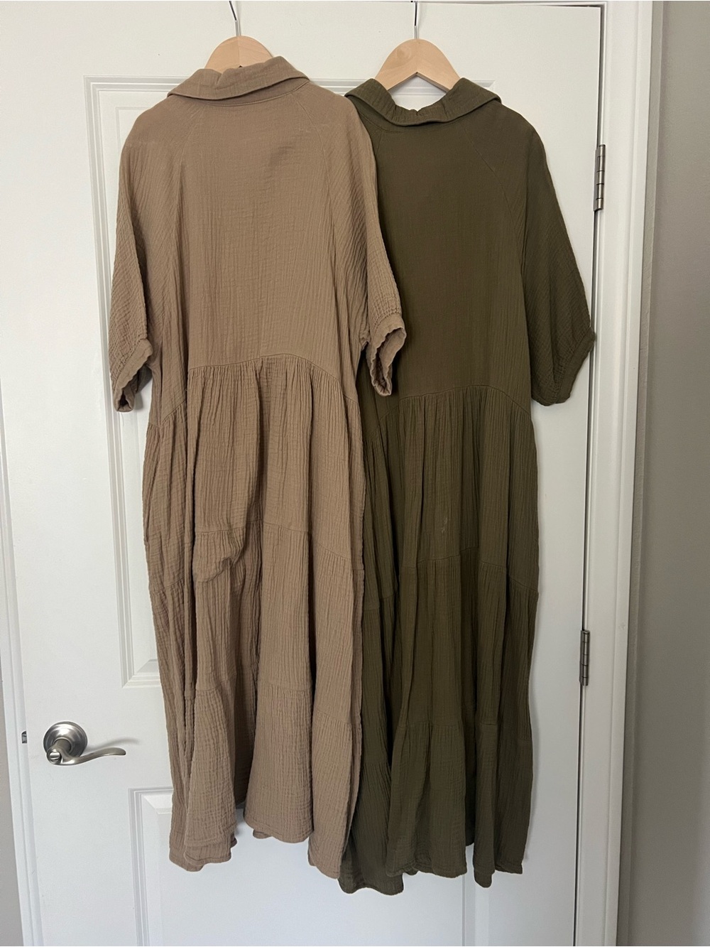 Lightweight Button-Front Maxi Dress in Olive and Taupe - Picture 5 of 5